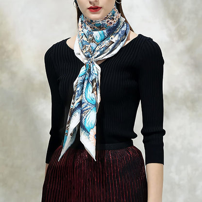 RAN Winter Warm Scarfs Natural Mulberry Silk Scarfs for Women, Silk Satin Square Head Wraps, 41.7" x 41.7" Lightweight Printed Headscarf