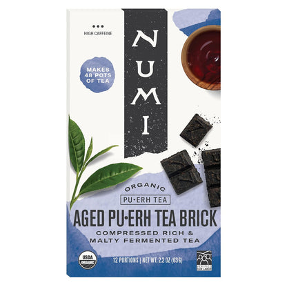 Numi Organic Aged Pu-erh Tea Brick, 2.2 Ounces, Fermented Loose Yunnan Black Tea, Brews Up To 48 Pots, Caffeinated