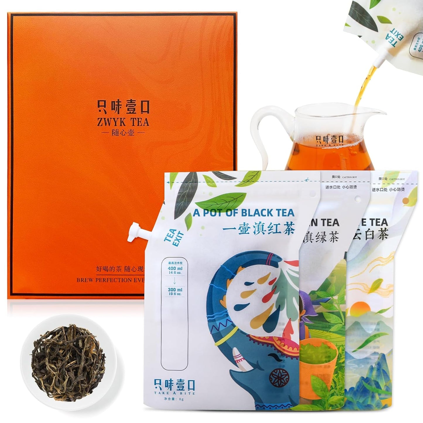 ZWYK TEA Authentic Top Chinese Tea (6 Count, Produced in YUNNAN), Portable Black Tea & Chenpi White Tea & Pu erh Tea Pot Design -  A Unique Approach to Enjoying Tea, Perfect for Camping/Travel/Hiking/Party