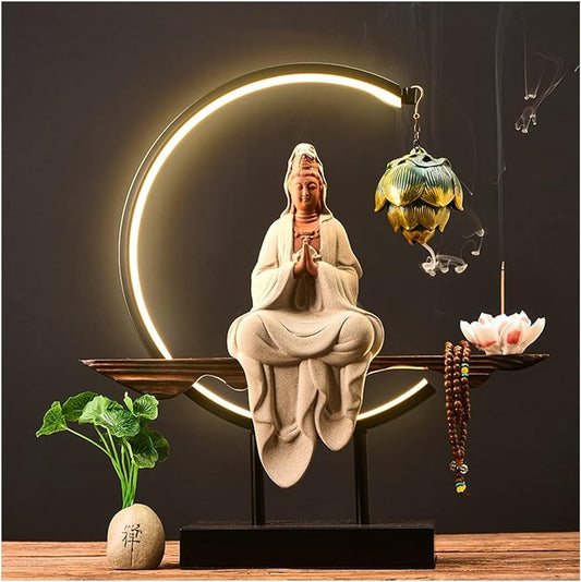 Lucky Buddha Statue New Chinese Guanyin Buddha Statue Ornament Solid Wood Entrance Hall Living Room Home Decorations Ceramic Buddha Statue Ornament Decoration Zen Meditation Decor