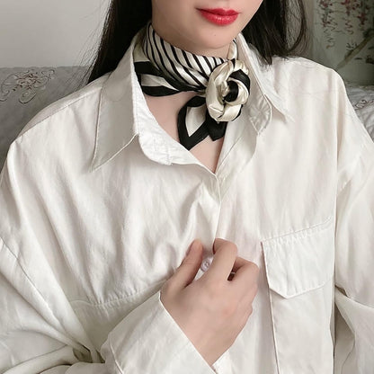 RAN Winter Warm Scarfs Silk Scarf, Simple Striped Pattern Scarf 70cm Square Neck Scarves Shawl for Women Girls