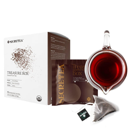 Organic Cocoa Pu-erh Loose Tea I POWERFUL Detox Immune I Heart & Digestion Support, 15 Sachet Tea Bags (Pack of 3) |By T SECRETEA, Treasure Box
