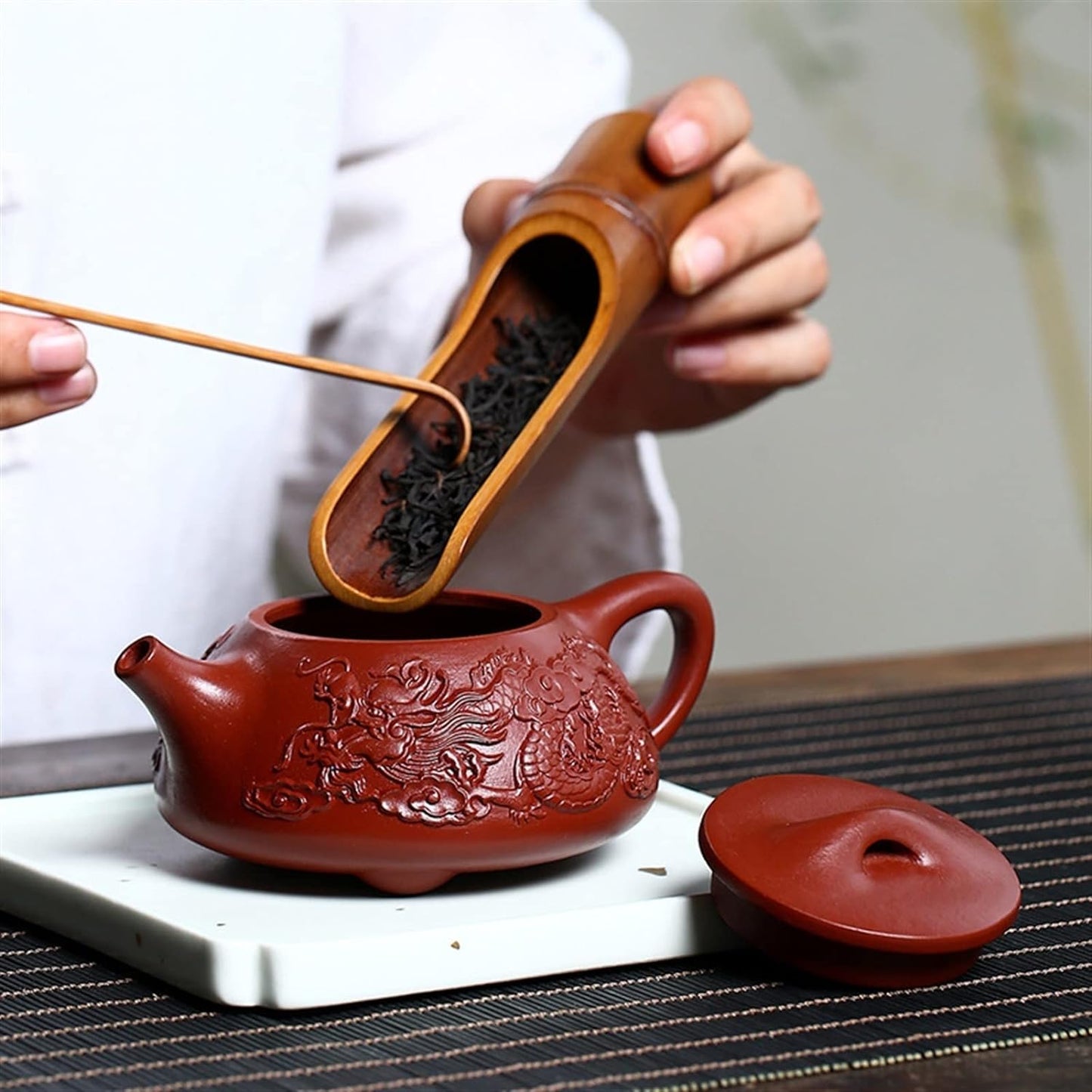 Tea Kettle Stovetop Zisha Teapot Hand Carved Double Dragon Pattern Zisha Pot Tea Set Home Office Tea Room Tea Lovers Kettle (Purple)