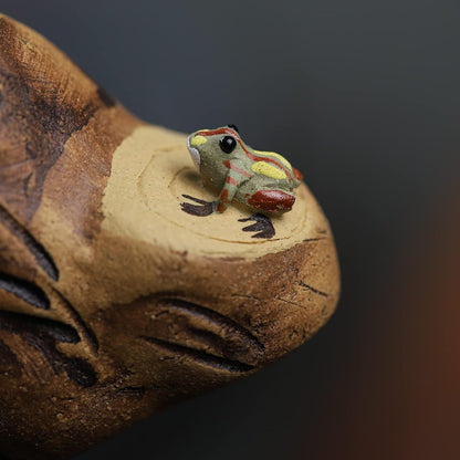 SILINE Yixing Zisha Lid Stand Tea Pet - Water Spray Frog,Handmade Clay Animal Figurine,Tea Tray Accessories Ornament (Stump Frog)