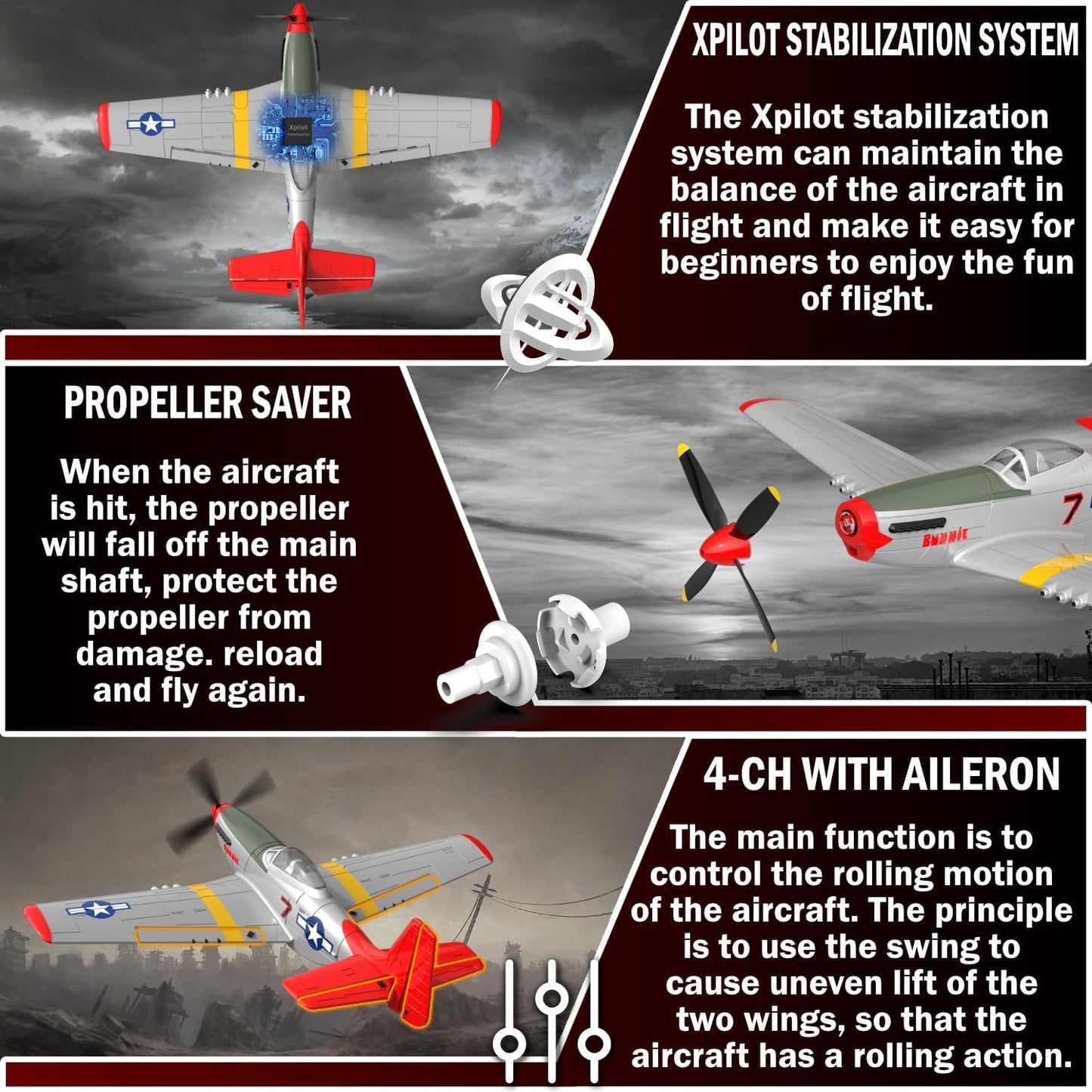 LEAMBE 4 Channel RC Plane, Ready to Fly Aerobatic Aircraft, Easy Control for Beginners, P51 Mustang RC Airplane Best Gift for Boys & Adults