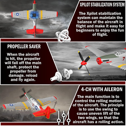 LEAMBE 4 Channel RC Plane, Ready to Fly Aerobatic Aircraft, Easy Control for Beginners, P51 Mustang RC Airplane Best Gift for Boys & Adults