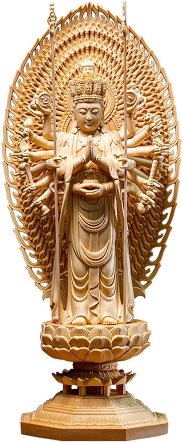KIZQYN Guan Yin Statue Large Solid Wood Thousand-Hand Guanyin Buddha Statue Modern Art Sculpture Chinese Buddha Statue Home Decoration Wood carving43cm Lucky Buddha Statue