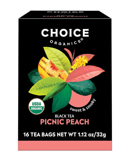 Choice Organics - Organic Picnic Peach Tea (6 Pack) - Rainforest Alliance - Contains Caffeine - 96 Organic Black Tea Bags