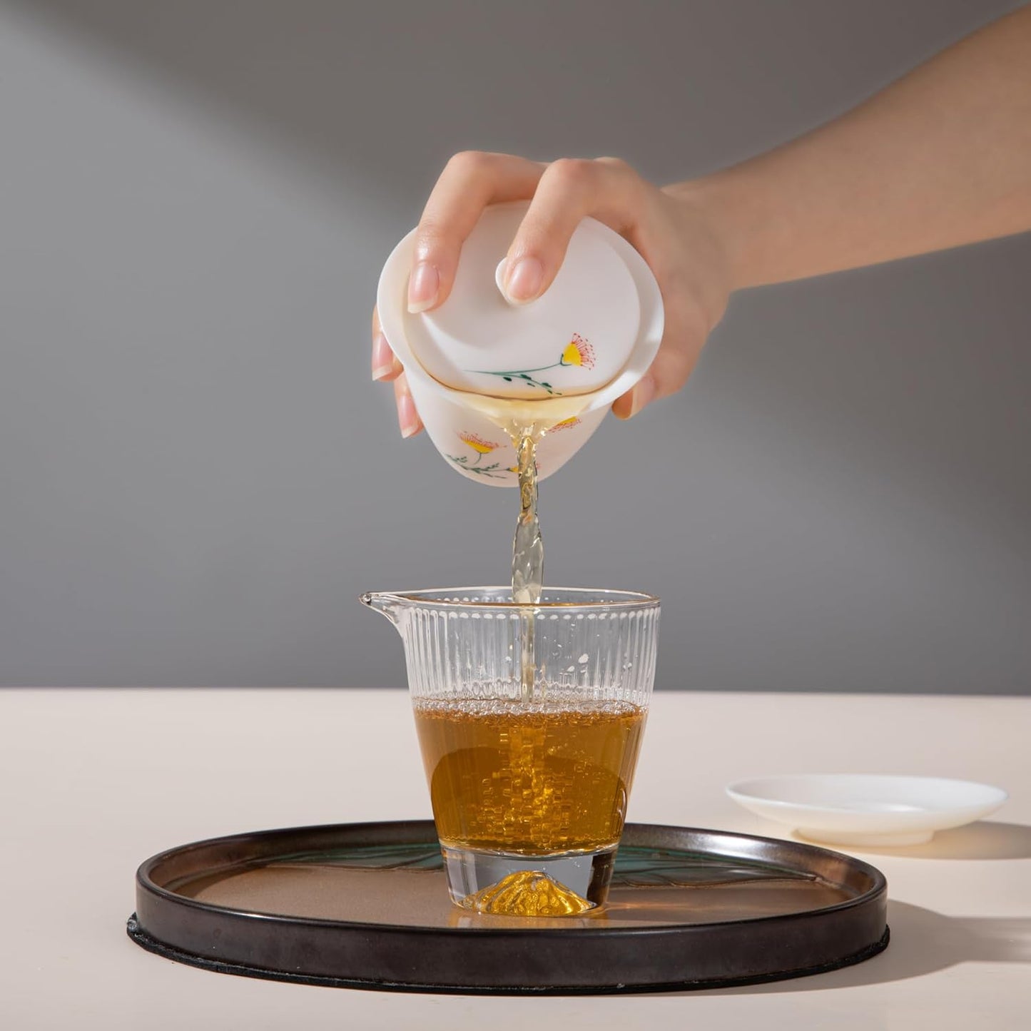 SILINE Ice Jade White Porcelain Gaiwan Set,Thin/Unglazed/Translucent/Hand-Painted China Gongfu Tea Cup Set -ChuJu