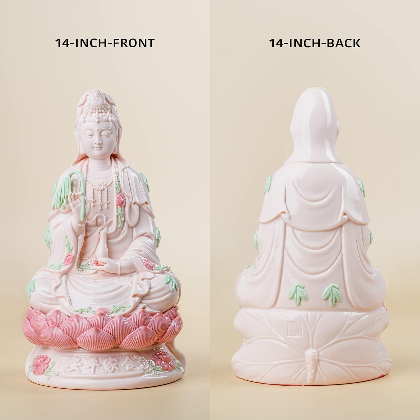 ZenBless 14" Guan Yin Statue, Kuan Yin Statue Small, Quan Yin Statue, Feng Shui Meditation Altar Table Figurines, Porcelain 观音 観音 觀音 for Living Room Handmade Ceramic Sculptures Home Decor