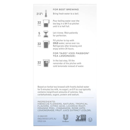 TAZO Tea Bags, Herbal Tea Iced Tea Bags, Iced Passion, Caffeine-Free, Makes 6 Count (Pack of 4)