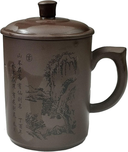 Yixing Purple Sand Clay Tea Cup 500ml Chinese Zisha Teacups Handle Lip Mugs (Black)
