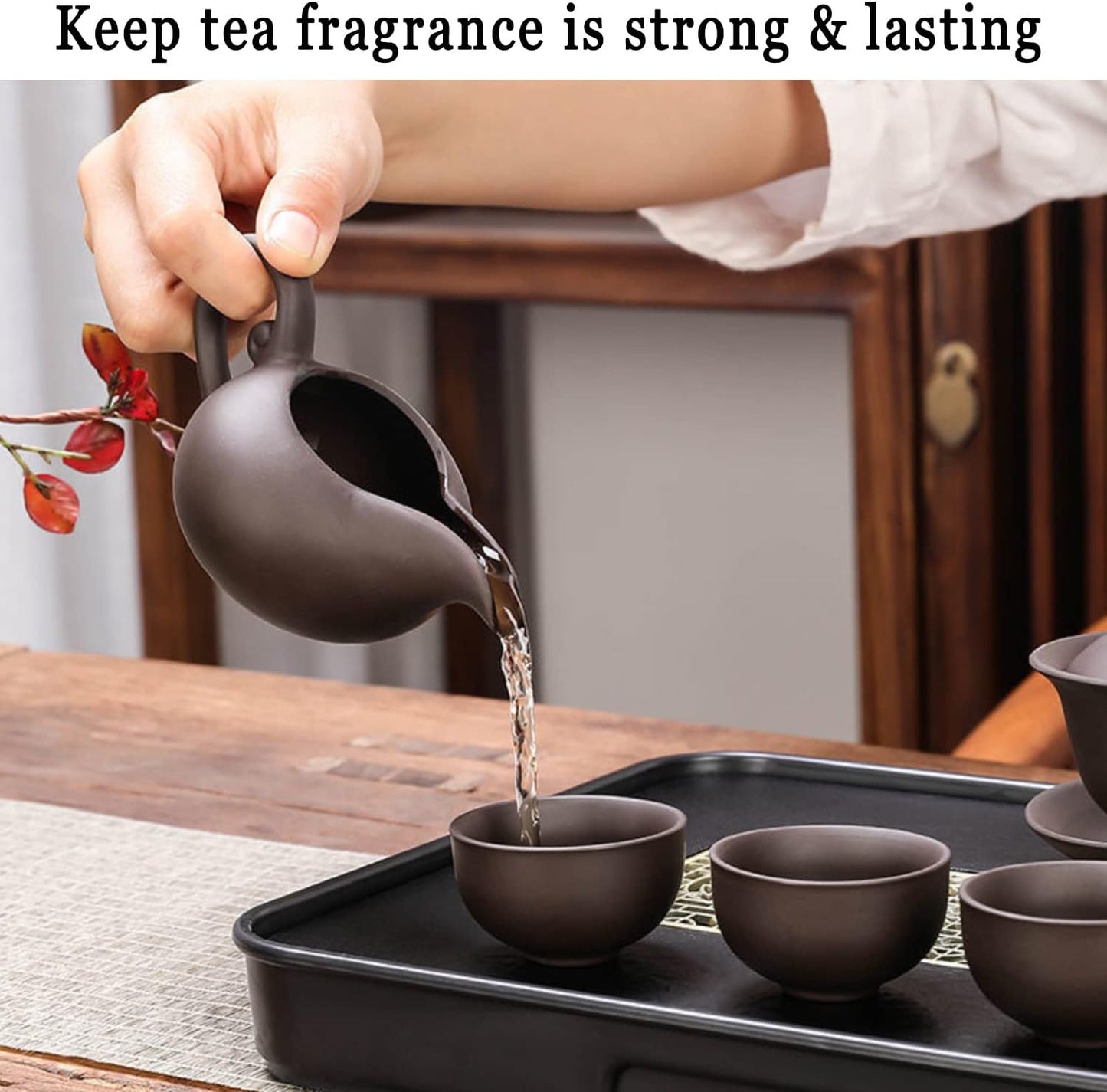 Travel Tea Sets Zisha Traditional Chinese Kung Fu Teapot Set 12 PACK Tea Bowl Cup Set Tea Infuser Purple Clay Tea Pot,Teacups,Tea Canister, Bamboo Tray in One Gift Bag for Adults, Outdoor Home