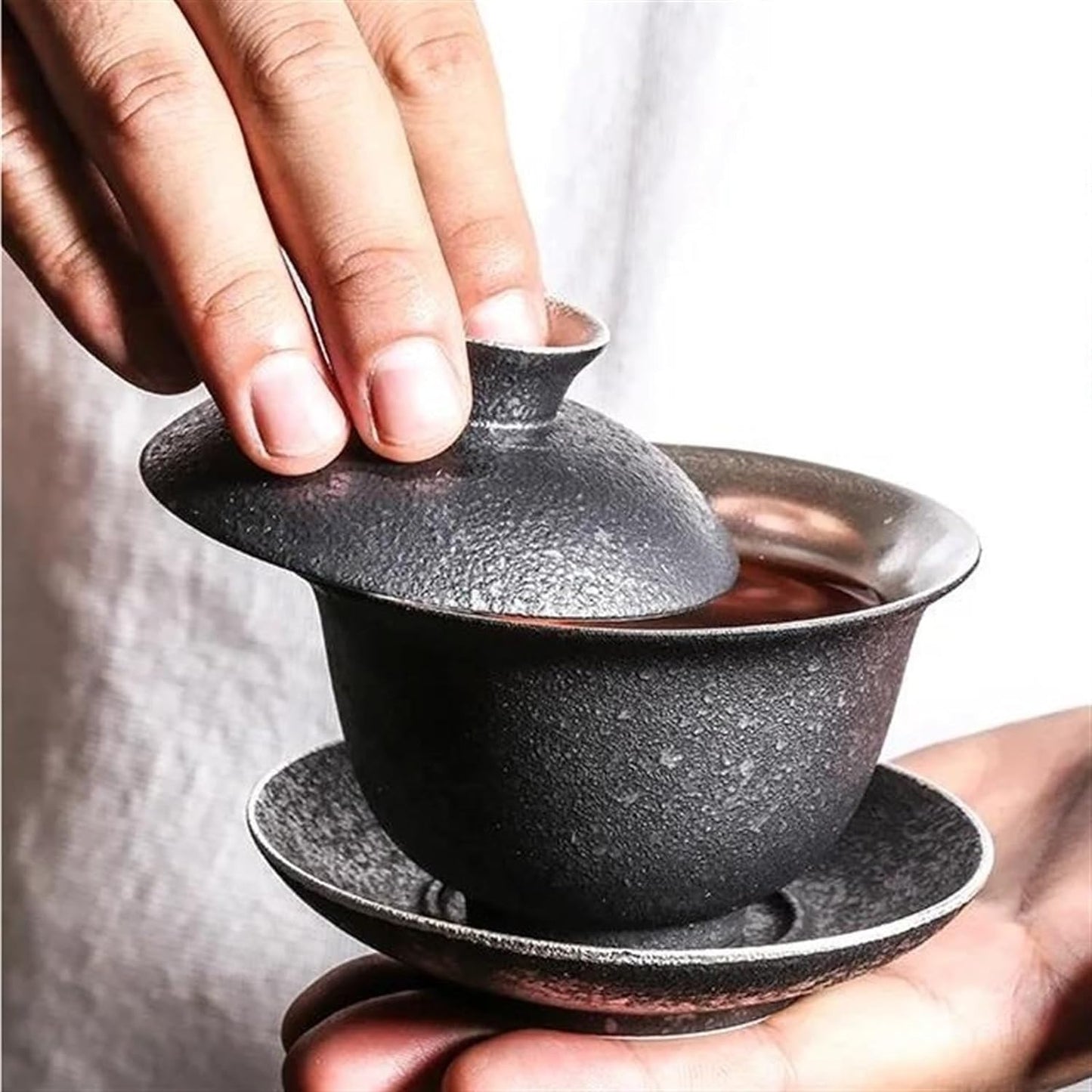 Afternoon Tea Set Ceramic Silver Covered Bowl 999 Pure Silver Covered Bowl Rough Pottery Kung Fu Tea Set Hand Gilded Silver Sancai Tea Bowl Tea Cu Tea Set For Adults