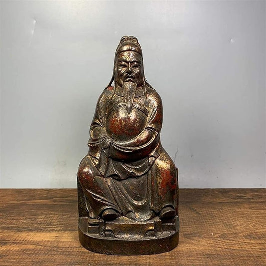 Buddha Statue Meditation Indoor/Outdoor Sculptures 7" Tibet Buddhism Temple Old Bronze Cinnabars Guan Gong Statue Guan Yu Loyal Representative Door god Enshrine The Buddha Chinese Feng Shui
