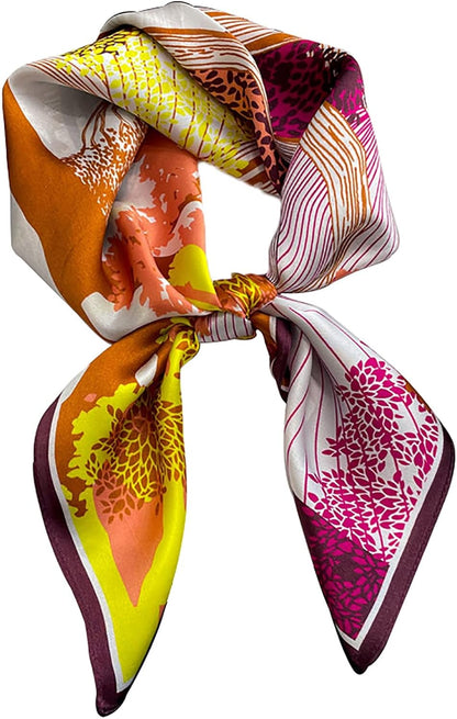 RAN Winter Warm Scarfs 27.6" x 27.6" Silk Neckerchief for Women and Girls, Multicolored Patterned Scarf Shawl, Satin Head Wrap