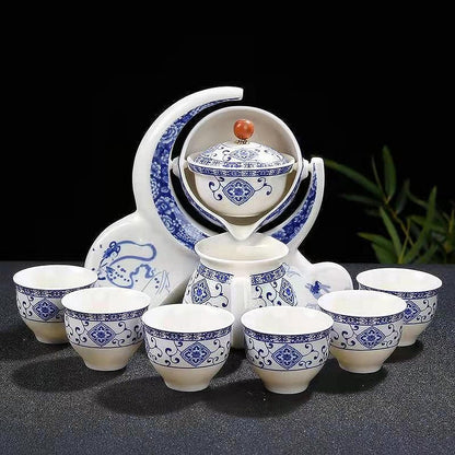 Scizorito 中国功夫茶具套装礼盒,中国龙形状,纯手工烧制,配有 360 度旋转茶壶和浸泡器,适合办公室、家居、礼品(半月火柴)