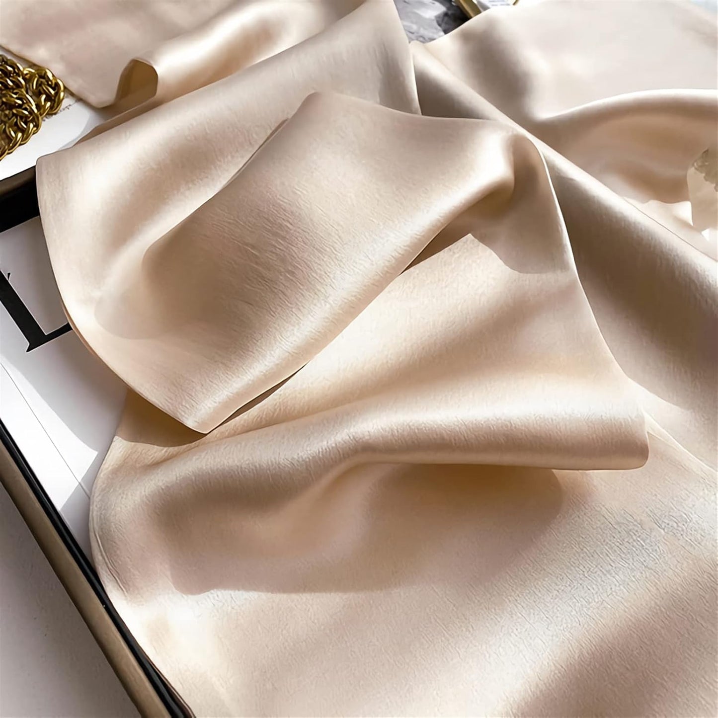 RAN Winter Warm Scarfs Champagne Long Neck Scarf, Lightweight Scarves Fashion Women Polyester Wrap Scarf, for Spring and Autumn