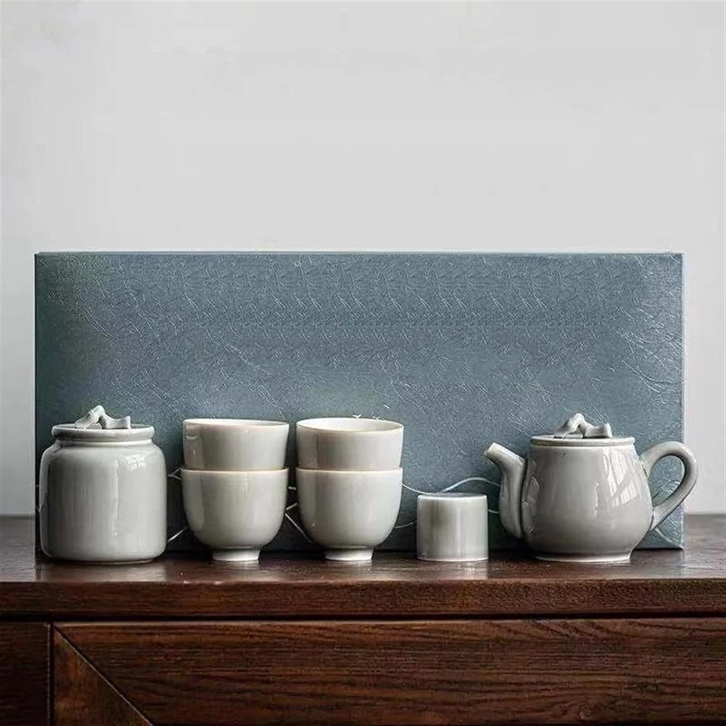 Afternoon Tea Set Japanese Style Ice Gray Glaze Porcelain Kung Fu Tea Set Household Tureen Side Handle Pot Set Tea Set Porcelain Tea Set Chinese Tea Set For Adults (Color : E)