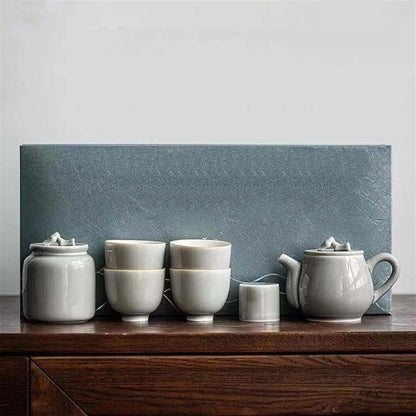 Afternoon Tea Set Japanese Style Ice Gray Glaze Porcelain Kung Fu Tea Set Household Tureen Side Handle Pot Set Tea Set Porcelain Tea Set Chinese Tea Set For Adults (Color : E)