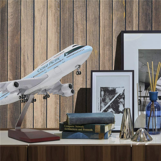 24-Hours 18” 1:130 Scale Model Airplane Private Jet Model HK Cathay Pacific B747 Planes Model Kits Display Diecast Airplane Model for Adults with LED Light(Touch or Sound Control)