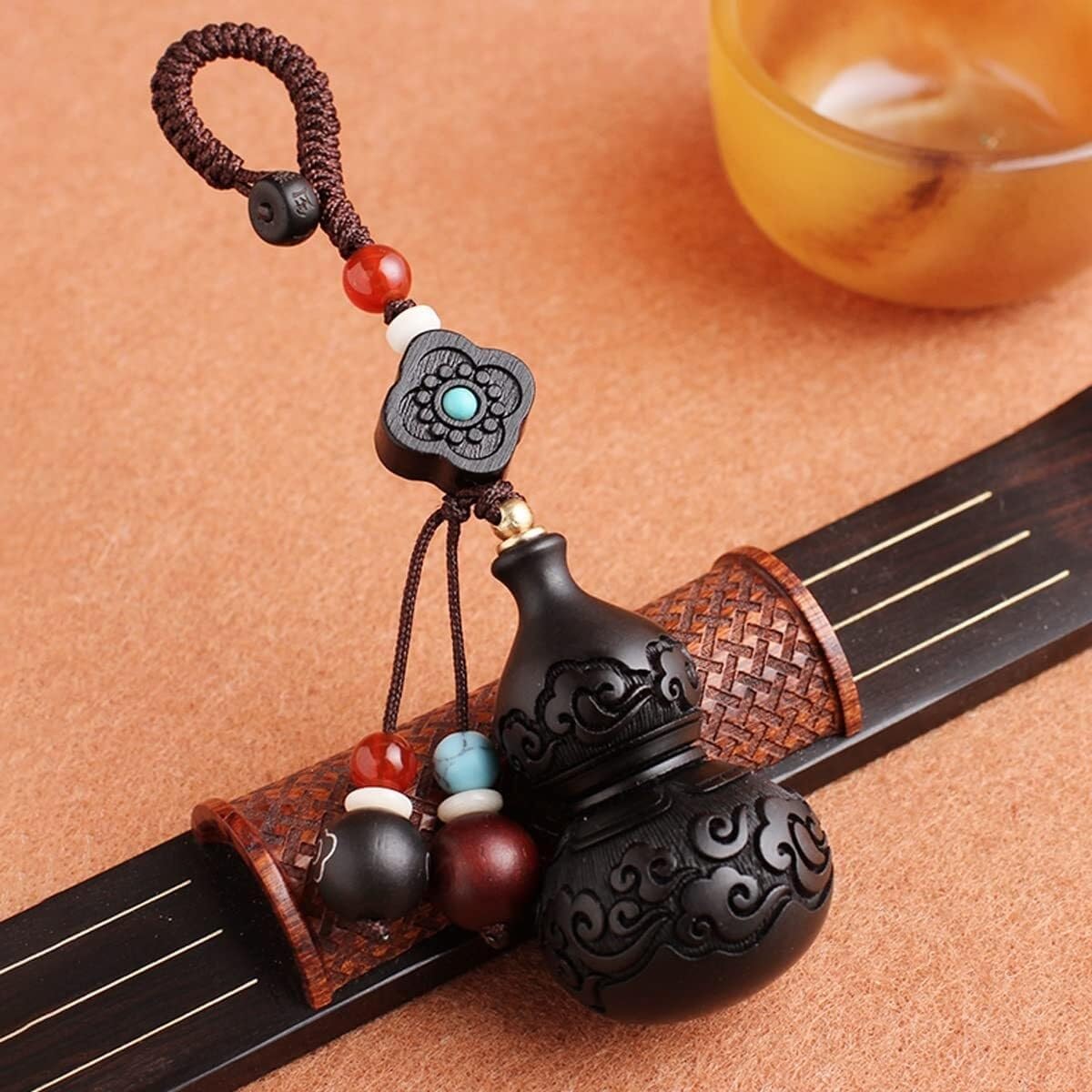 RAN Black Sandalwood Handmade Key Chain Gourd Keychain Pendant Car Keychain Lucking Cute Trinkets for Men and Women