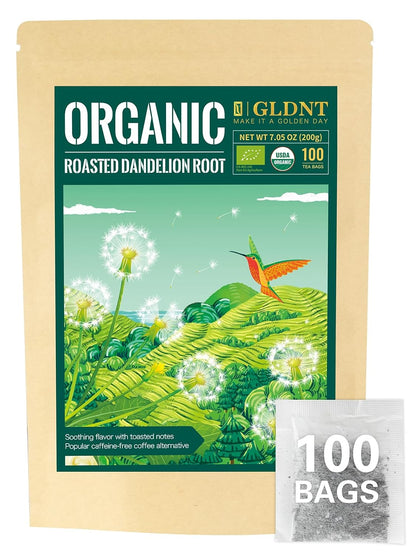 GLDNT Organic Pu-erh Tea Bags, Fermented Yunnan Dark Tea, Bold & Mellow Flavor, Caffeinated, 100 Count