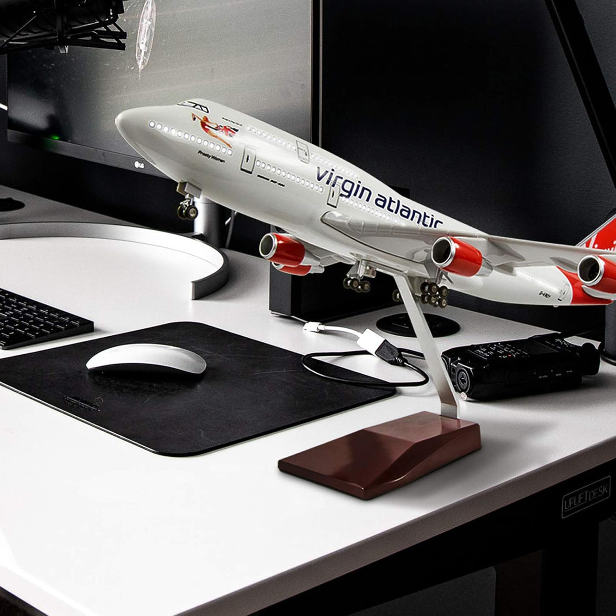24-Hours 18” 1:130 Scale Model Jet British Airways Virgin B747 Model Planes Kits Display Die-cast Airplane with LED Light(Touch or Sound Control)