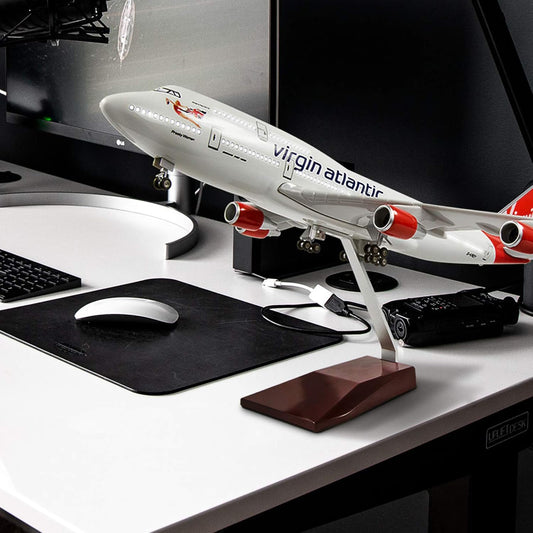 24-Hours 18” 1:130 Scale Model Jet British Airways Virgin B747 Model Planes Kits Display Die-cast Airplane with LED Light(Touch or Sound Control)