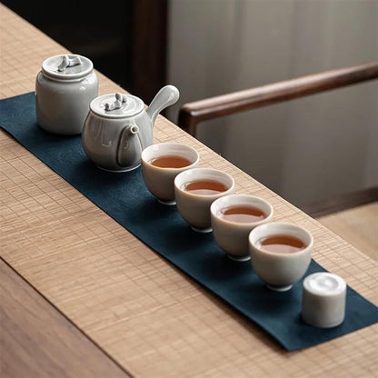 Afternoon Tea Set Japanese Style Ice Gray Glaze Porcelain Kung Fu Tea Set Household Tureen Side Handle Pot Set Tea Set Porcelain Tea Set Chinese Tea Set For Adults (Color : E)
