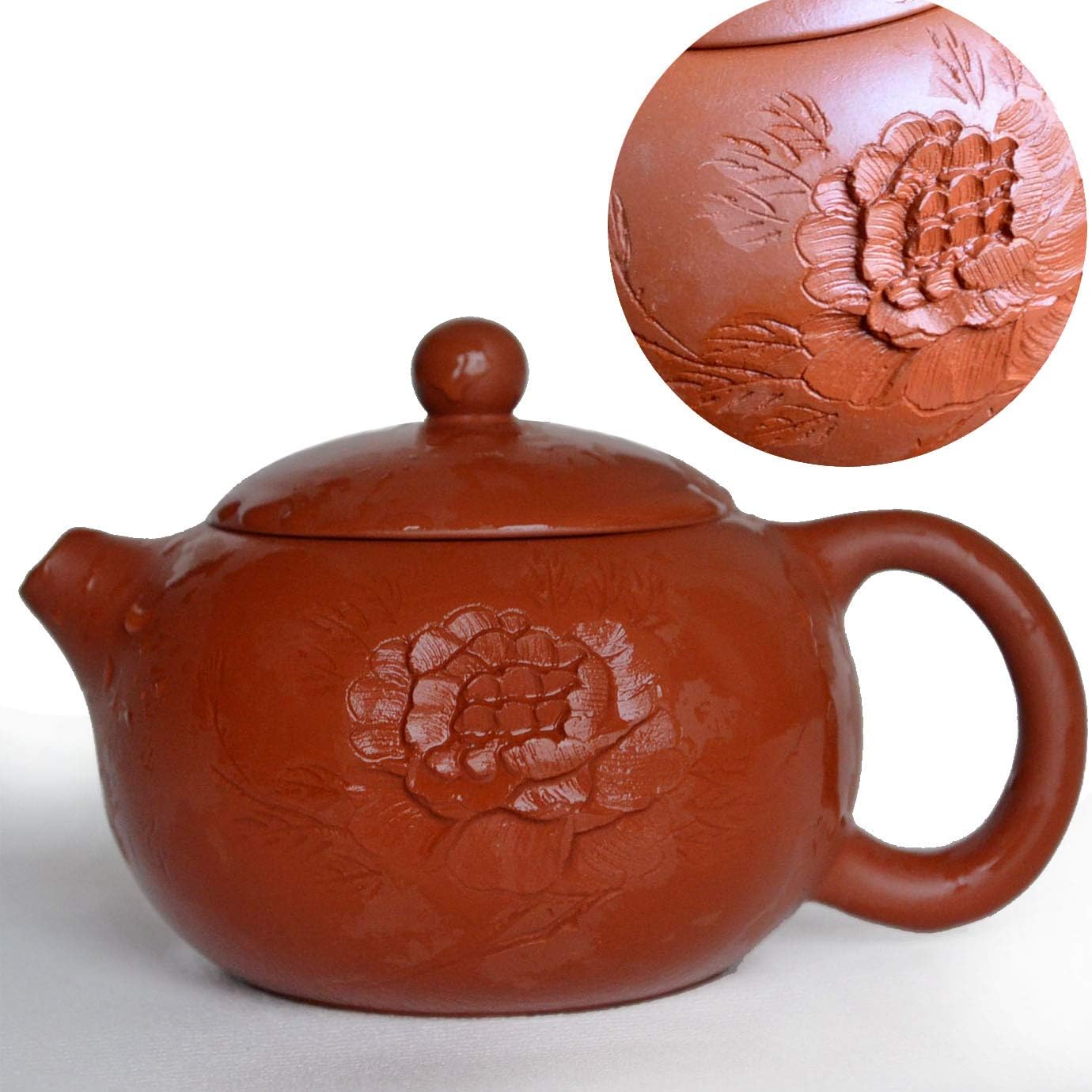 Teapot 200ml Chinse Yixing Clay Genuine Xi Shi Pot Gongfu Tea Handmade Carved Peony Infuser for Loose Tea Zhu Ni Zisha