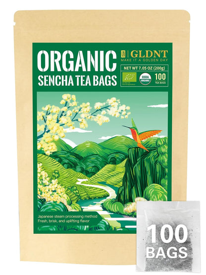 GLDNT Organic Pu-erh Tea Bags, Fermented Yunnan Dark Tea, Bold & Mellow Flavor, Caffeinated, 100 Count