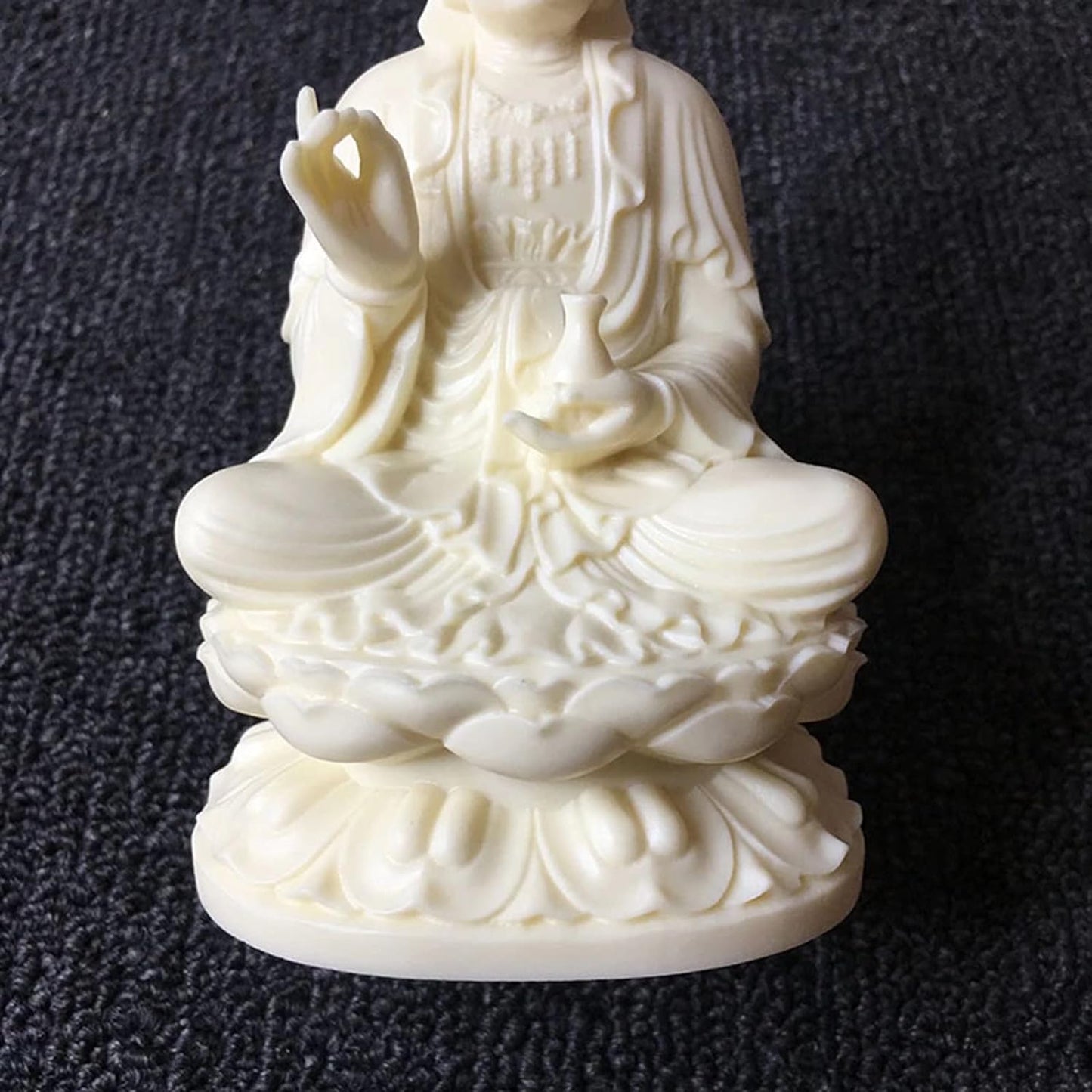 zunibo Goddess of Mercy Guan yin Buddha Statue on Lotus|White Quanyin Sculpture for Home Office Decor|Female Buddha Statue Blessing