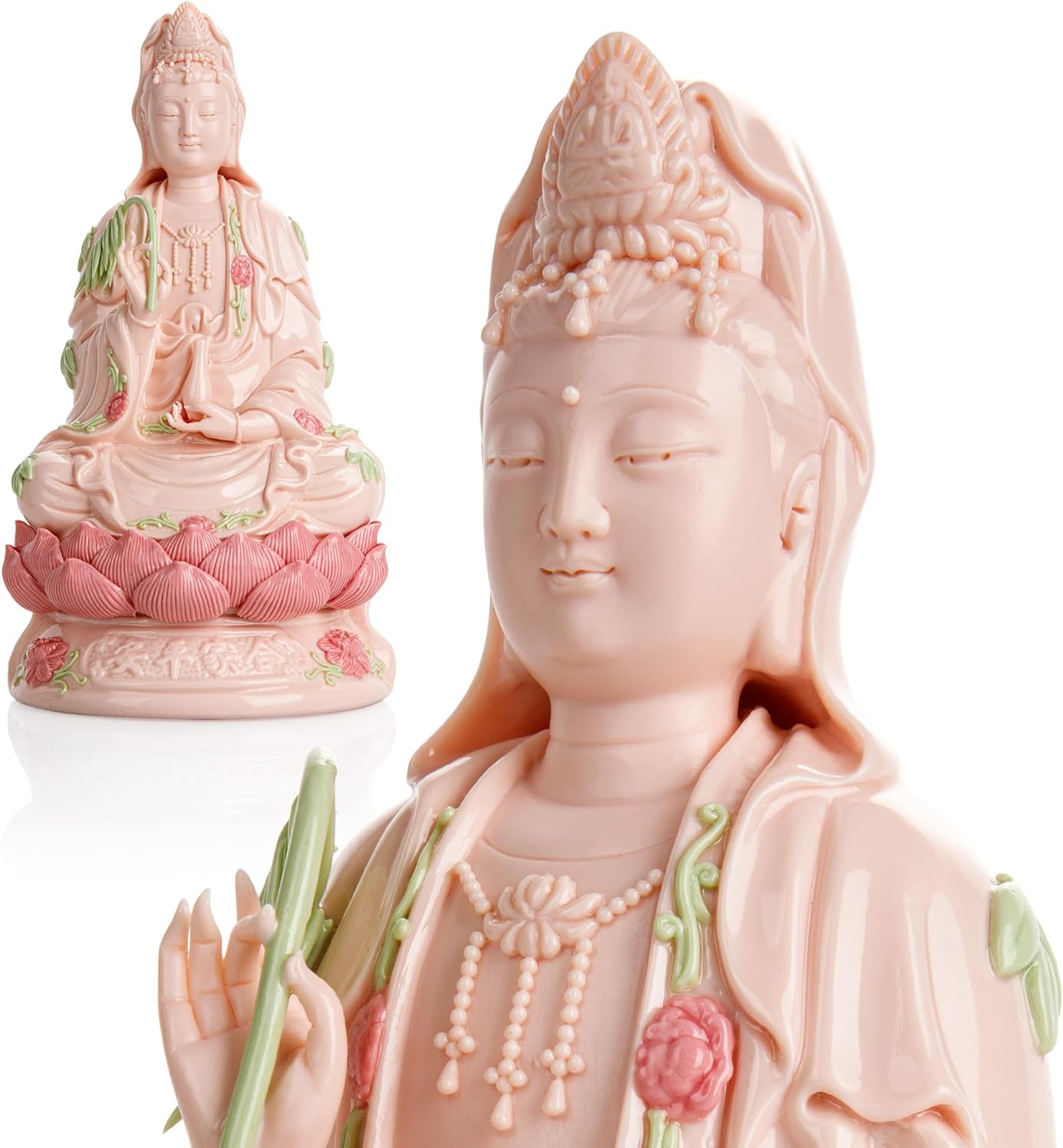 ZenBless 14" Guan Yin Statue, Kuan Yin Statue Small, Quan Yin Statue, Feng Shui Meditation Altar Table Figurines, Porcelain 观音 観音 觀音 for Living Room Handmade Ceramic Sculptures Home Decor