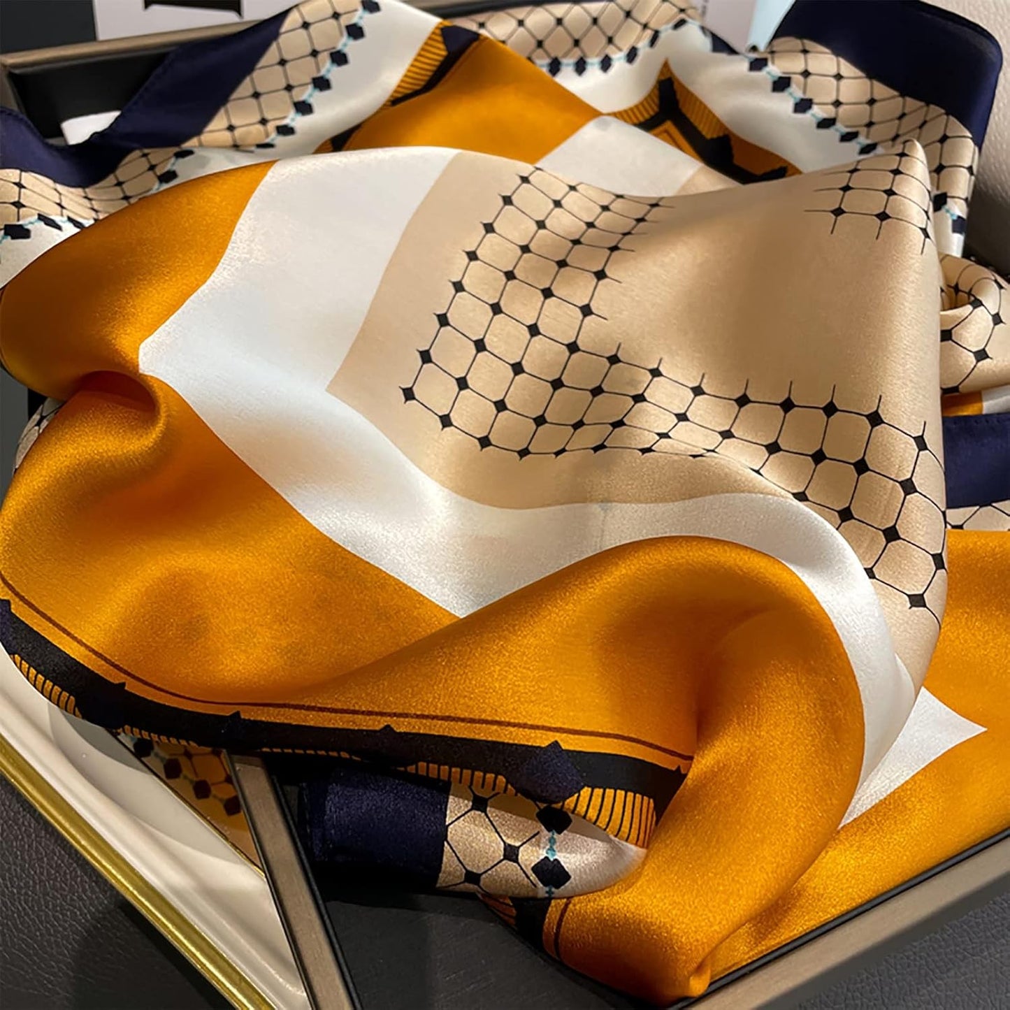 RAN Winter Warm Scarfs Silk Scarf for Women 27.6" Square Hair Wrapping, Fashion Printing Satin Headscarf Handbag Hat Decoration