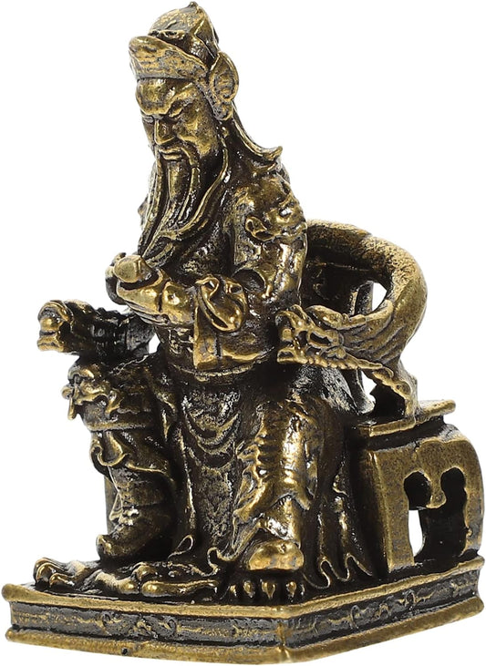 Abaodam Antique Brass Ornaments Tabletop Guan Yu Decor Brass Guan Gong Figurines Guan Yu Statue Decor Brass Guan Yu Figurine Guan Yu Sculpture Statue Brass Figurine Vintage God of Wealth