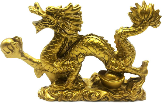 Chinese Gold feng Shui Decor Dragon Statue Figurines Sculpture Collectibles for Luck & Success 9 Inch