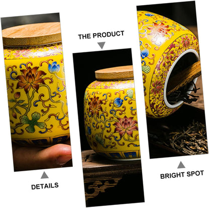 Luxshiny Ceramic Tea Pot Tea Canister Jar Food Storage Canisters Flour and Sugar Containers Yellow Food Storage Jar Candy Container Jar Sugar Jar Ceramic Material Travel Puerh Tea Ceramics