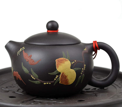 Teapot 6.8oz Chinese Yixing Genuine Black Clay Tea Xishi Pots Longevity Birthday Wishes (Black ST)