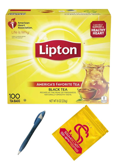 Lipton Tea Bags | Lipton Tea Bags For A Naturally Smooth Taste Black Tea Iced or Hot Tea That Can Help Support a Healthy Heart 100 COUNT tea bags | SameDay Shippers Offers Free Pen and Comes With SameDay Shippers BRANDED Bag Clip