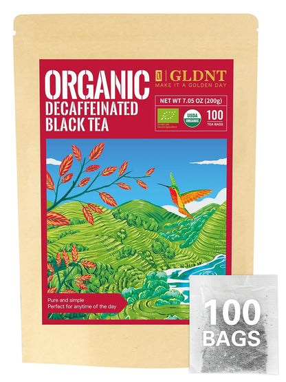 GLDNT Organic Pu-erh Tea Bags, Fermented Yunnan Dark Tea, Bold & Mellow Flavor, Caffeinated, 100 Count