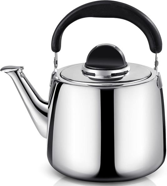 Tea Kettle - 3QT Whistling Tea Pots for Stove Top - Food Grade Stainless Steel Teapot - Classic Stovetop Kettle with Universal Base, Cool Grip Bakelite Handle