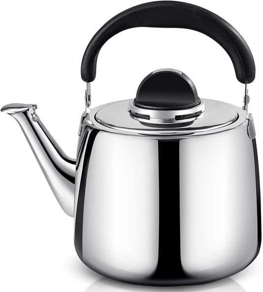 Tea Kettle - 3QT Whistling Tea Pots for Stove Top - Food Grade Stainless Steel Teapot - Classic Stovetop Kettle with Universal Base, Cool Grip Bakelite Handle