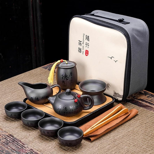 Chinese/Japanese Tea Set Chinese Kung Fu Tea Set Sand Ceramic Teapot Set Travel Kong Fu Tea Kit Gift Porcelain Purple Sand Pot Infuser Ceramic Tea Set Portable Teapot Set Tea Gift set (Size : I)