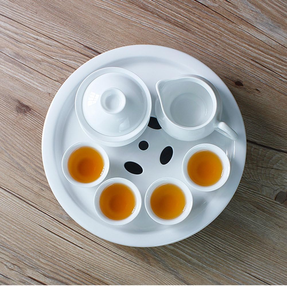 Porcelain Tea Tray, Double-Layer Ceramic Tray Circular for Tea Coffee Serving Table (10inch)