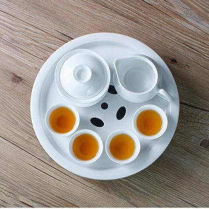 Porcelain Tea Tray, Double-Layer Ceramic Tray Circular for Tea Coffee Serving Table (10inch)