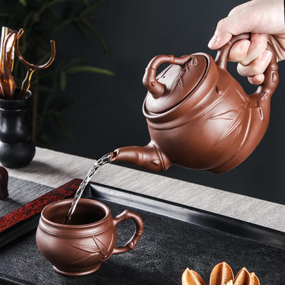 MIKMAX Teapot Zisha Pot Large Capacity Bamboo Teapot Built-in Stainless Steel Filter Teapot Tea Set Tea Cup Set
