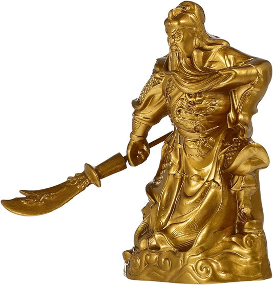 Veemoon Guan Gong Ornaments Chinese Fighting Warrior Statue Mini Guan Yu Figure Chinese Wealth Statue Gold Ingot Kuan Desk Decorations Guan Yu Crafts God of Wealth Ganyu Lucky Resin