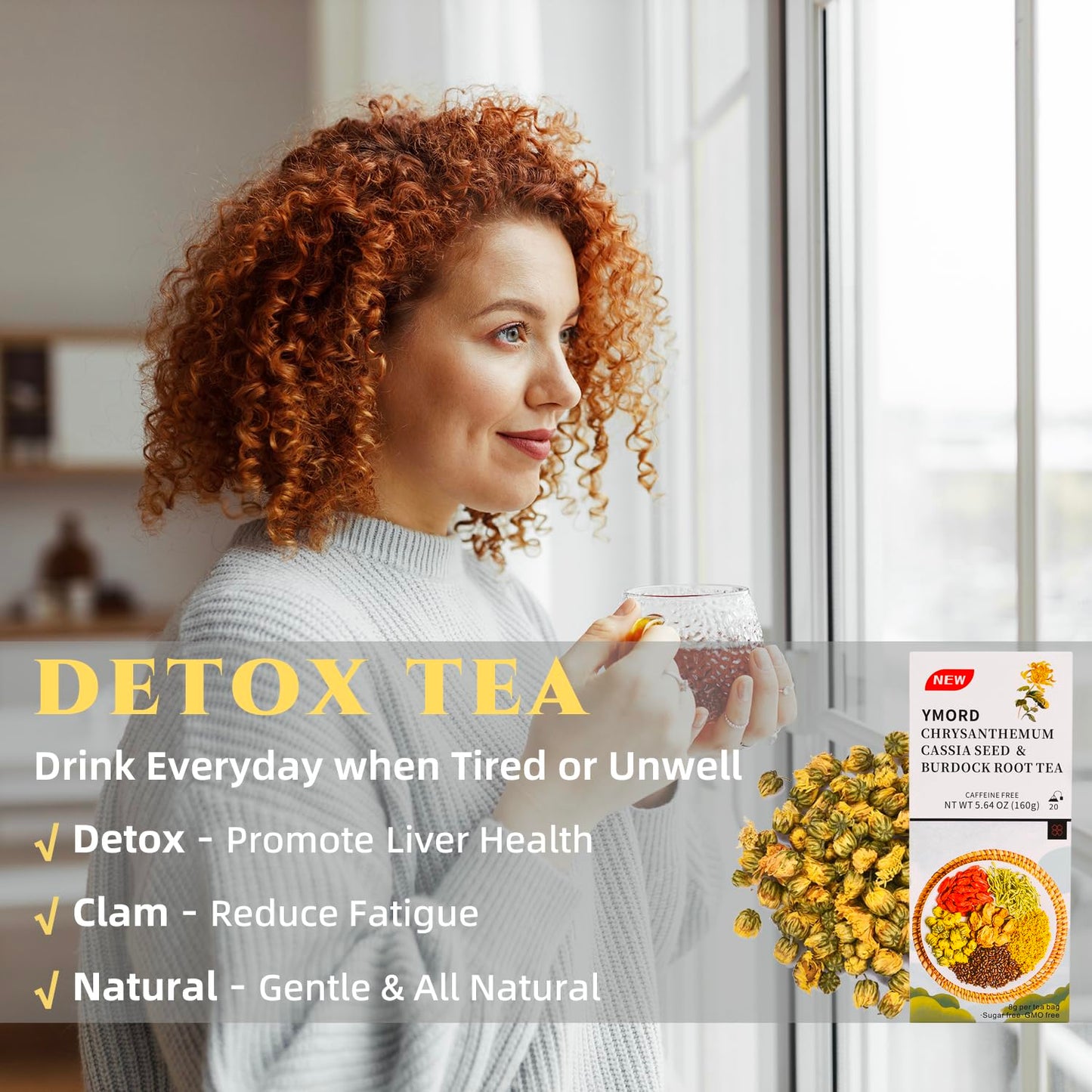 YMORD Chrysanthemum Cassia Seed Tea - Liver Cleanse Detox & Repair Tea with Burdock Root, Osmanthus, Goji Berries - Natural Healthy Herbal Tea Bags - 20 Count - Vegan, Sugar Free & Caffeine Free