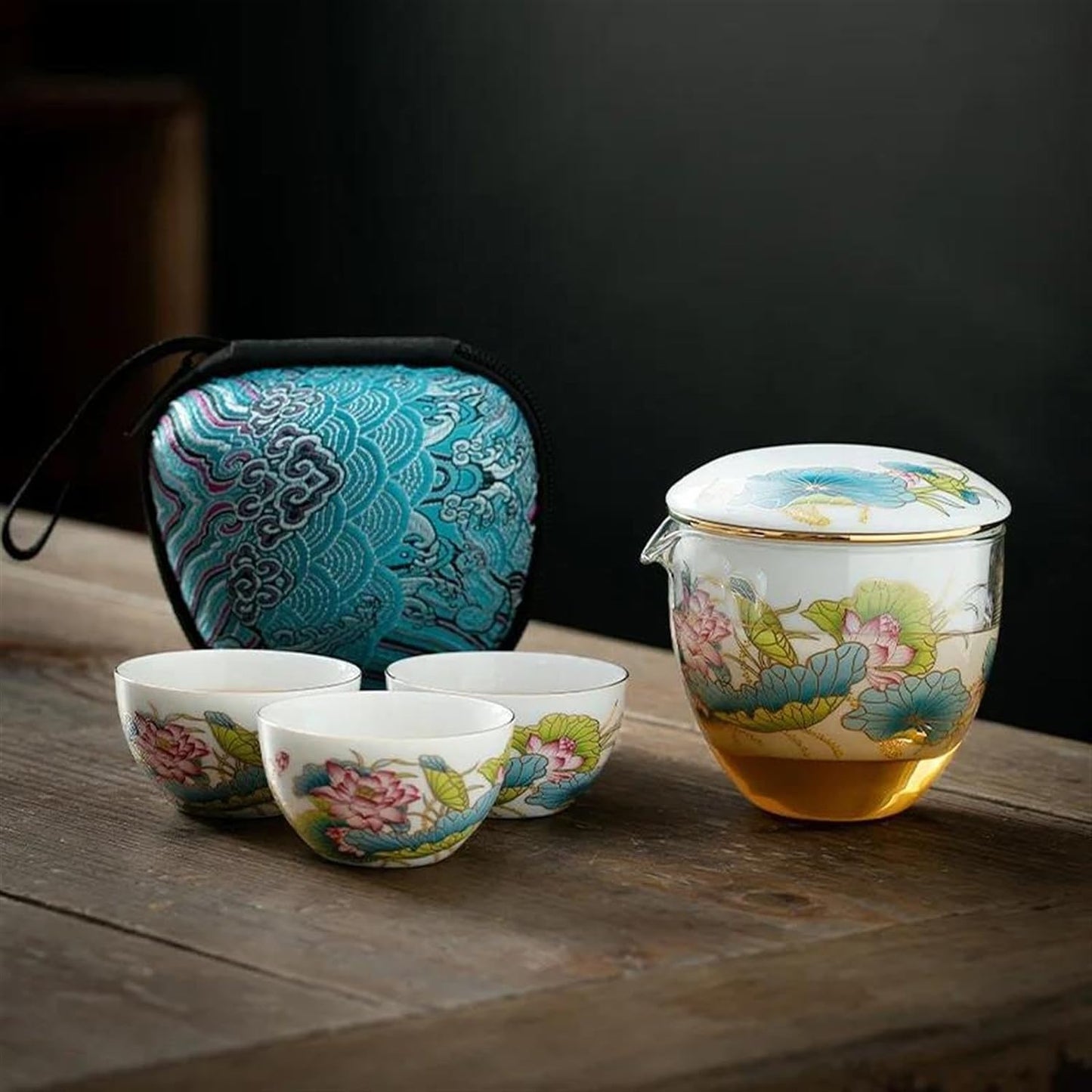 FUTWIZ Afternoon Tea Set China Chic Style Sheep Fat Jade Express Cup Outdoor Ceramic Glass One Pot Three Cups Kungfu Travel Tea Set Travel Outfit Tea Set for Adults